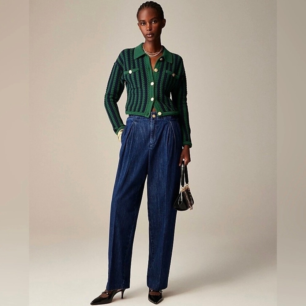 J.Crew Tapered Jean Pleated 1984 Rigid Cotton Denim Trouser High Waist 29 NWT